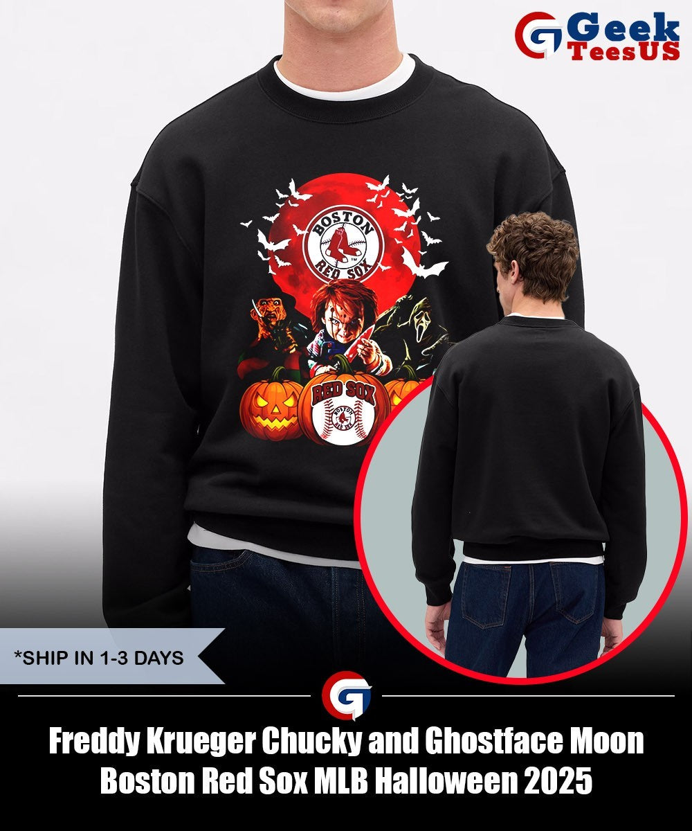 Freddy Krueger Chucky and Ghostface Moon Boston Red Sox MLB Halloween 2025 shirt