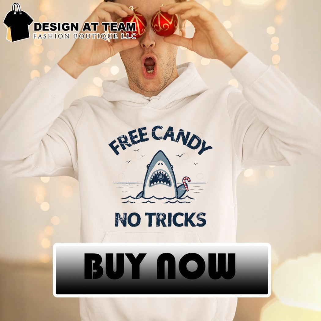 Free candy no tricks trust the shark with the candy cane shirt