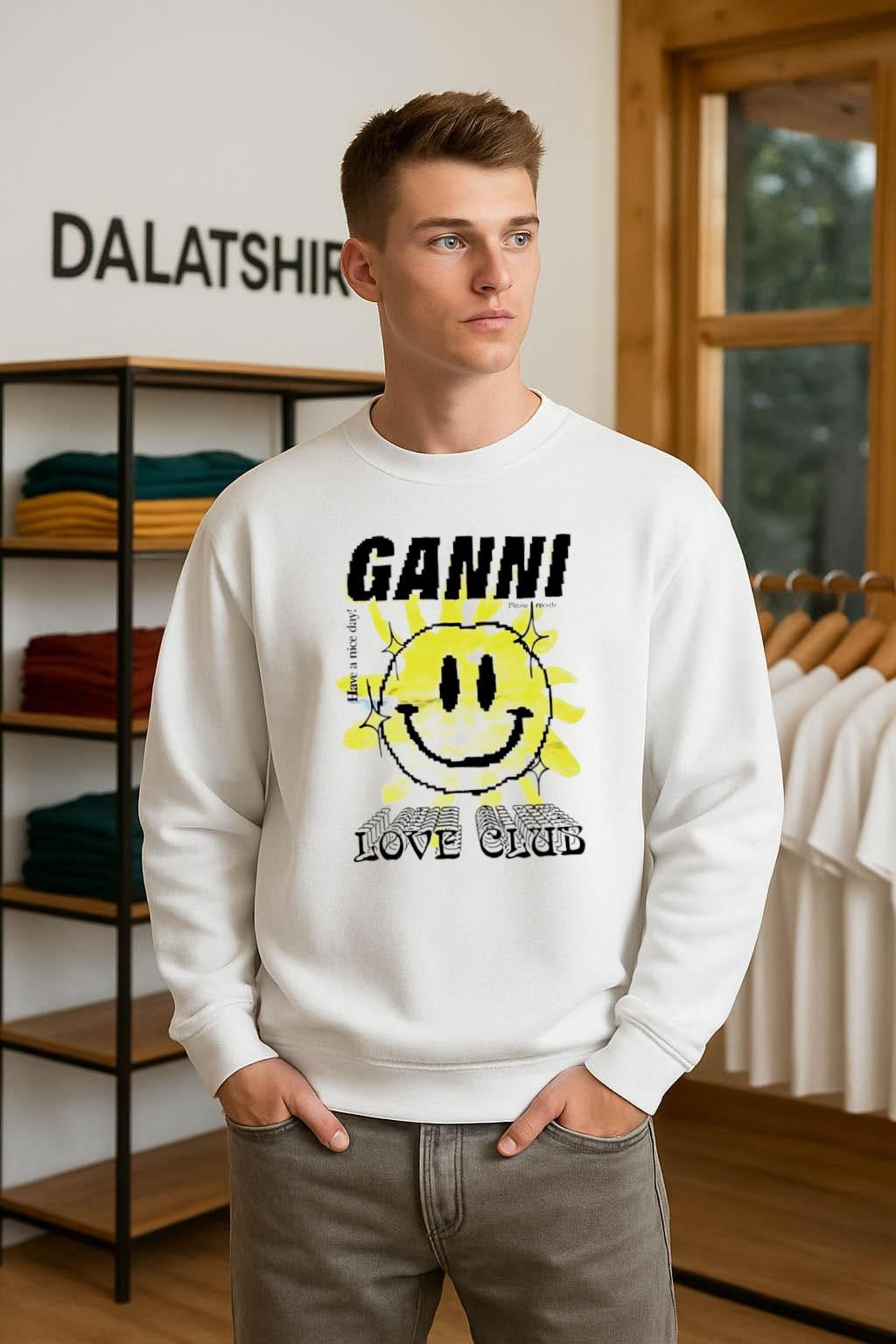 Ganni Have A Nice Day Love Club Pixel Sun shirt
