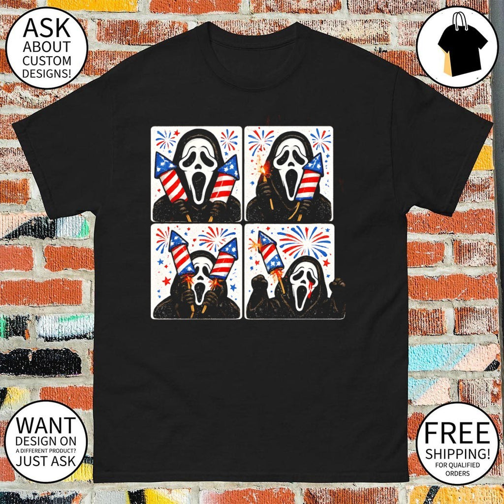 Ghostface Horror Movie Slasher Villain Celebrating Independence Day Holiday 4th of July shirt