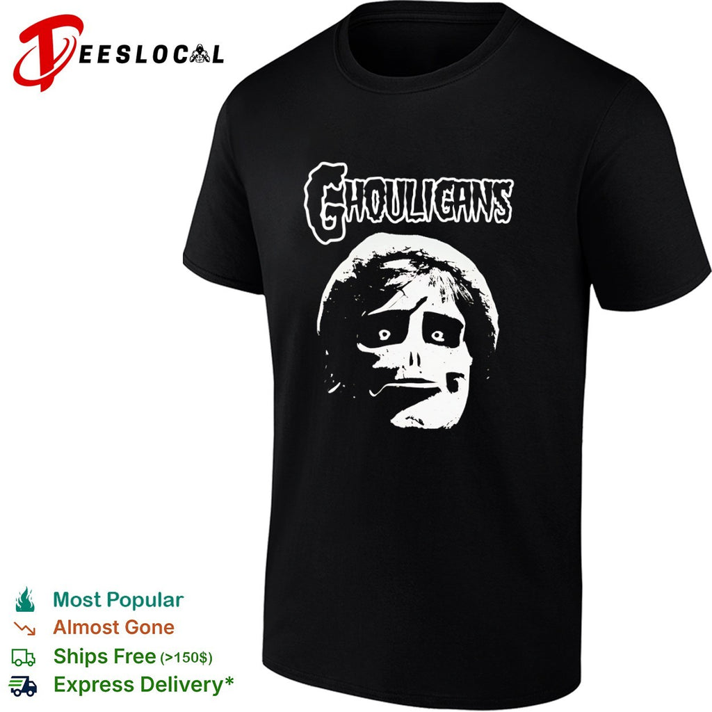 Ghouligans classic horror punk skull face white typography shirt