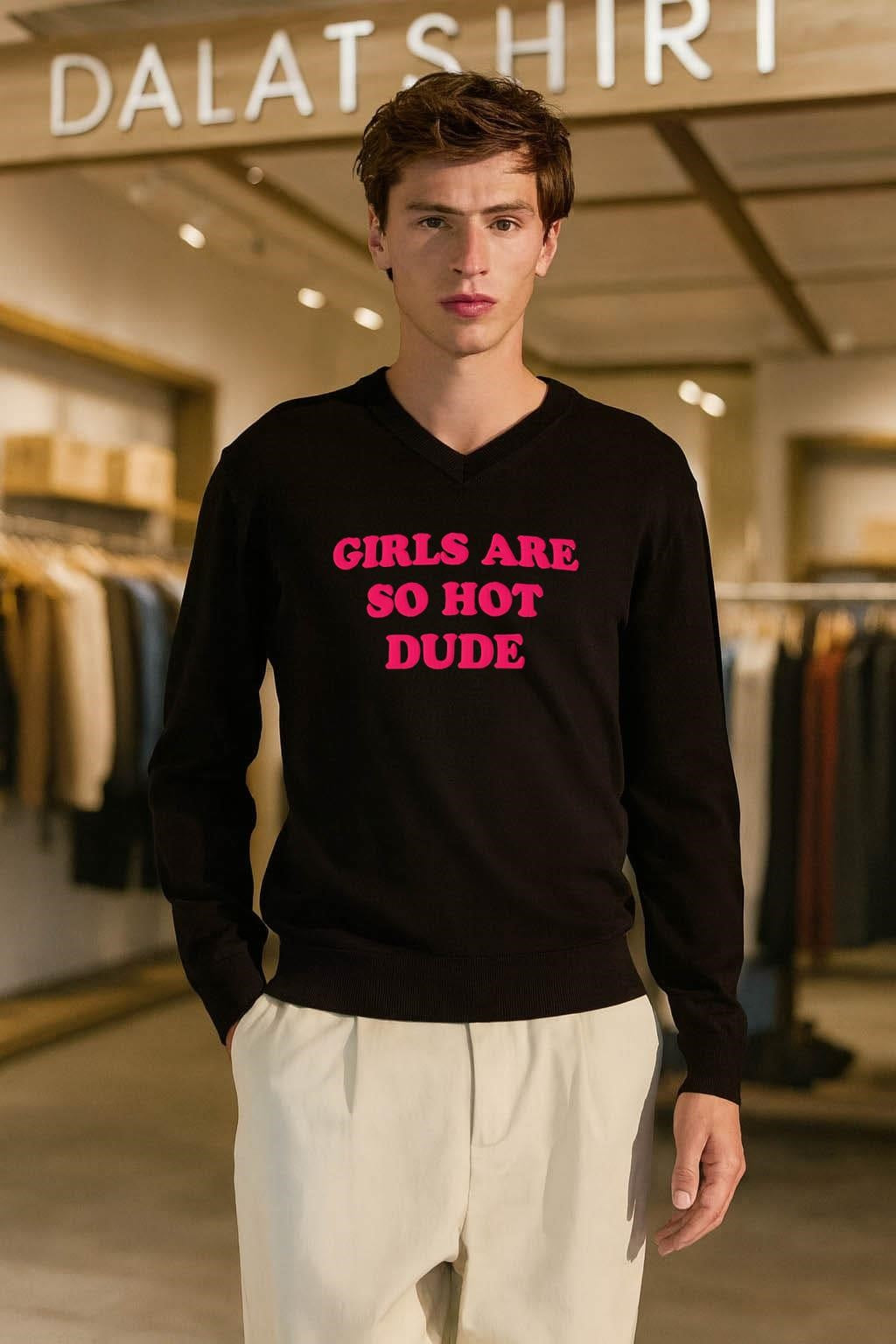 Girls Are So Hot Dude Pink Textured Typography shirt