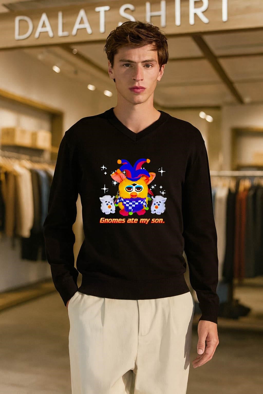 Gnomes Ate My Son Jester Furby and Two Babies shirt