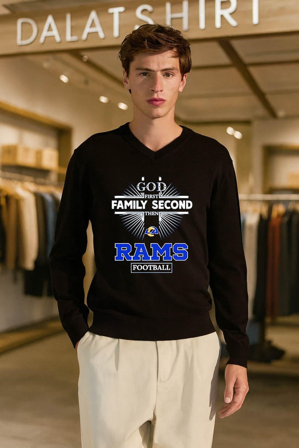 God First Family Second Then Rams Logo Football shirt