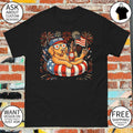 Golden Retriever dog holding beer USA 250 firework American flag 4th of July shirt