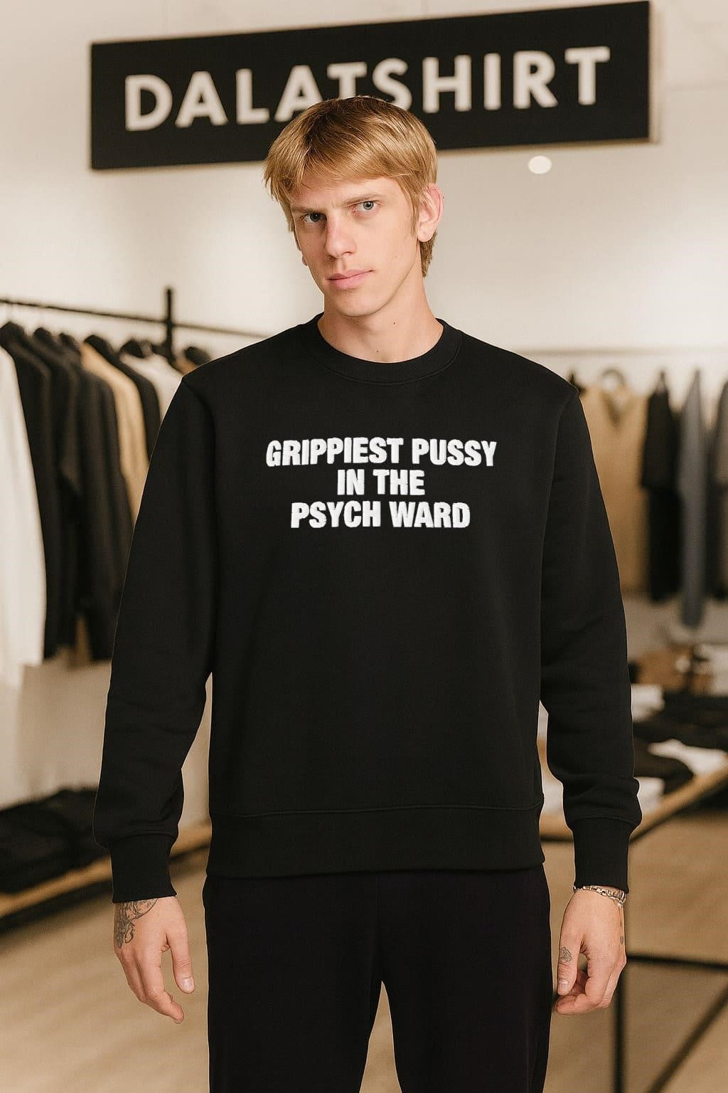 Grippiest Pussy In The Psych Ward White Distressed Text shirt