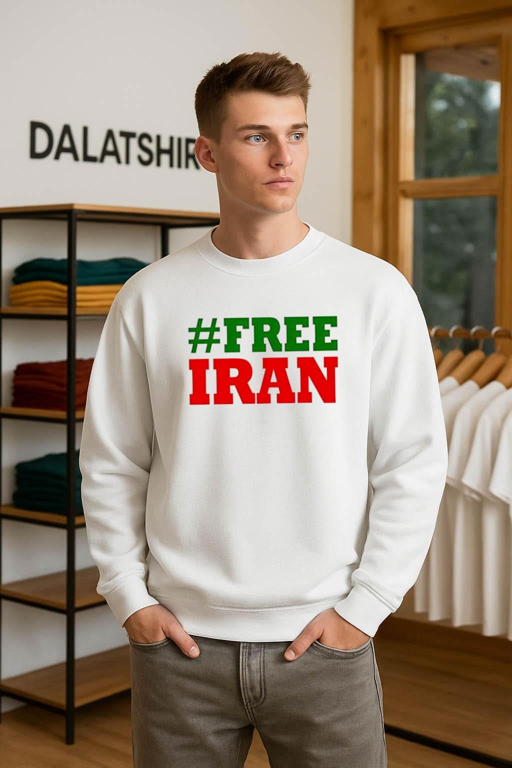 Hash Free Iran Green and Red Text Graphic shirt