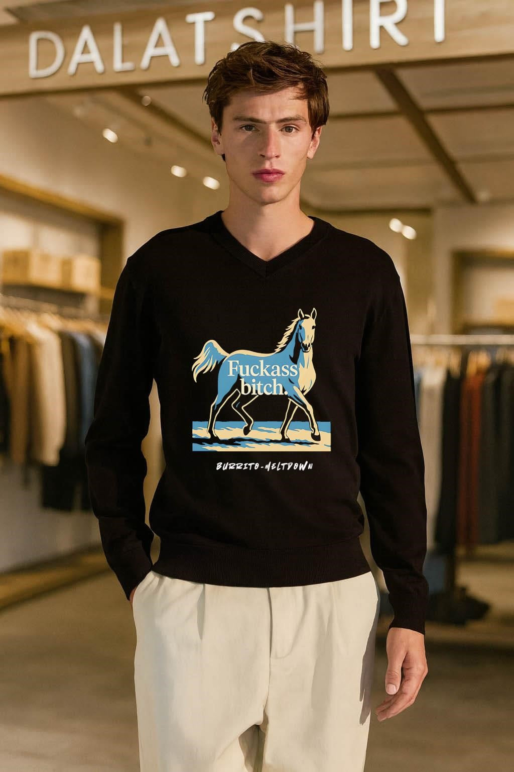 Horse Illustration Fuckass Bitch Burrito Meltdown Sarcastic Animal Meme shirt