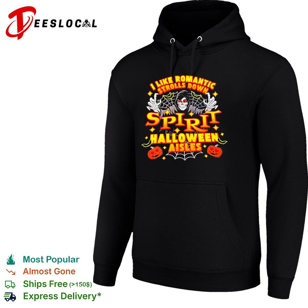 I like romantic strolls down Spirit Halloween aisles Grim Reaper pumpkin shirt