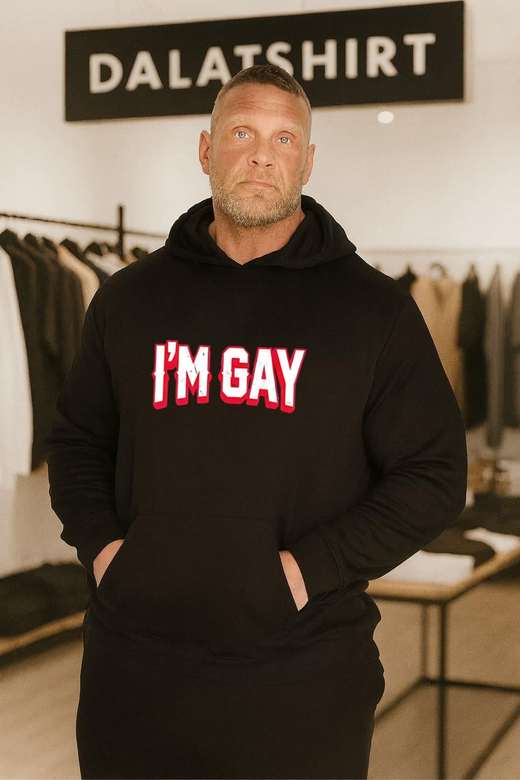I’m Gay Bold White Block Letters Distressed Red Shadow shirt