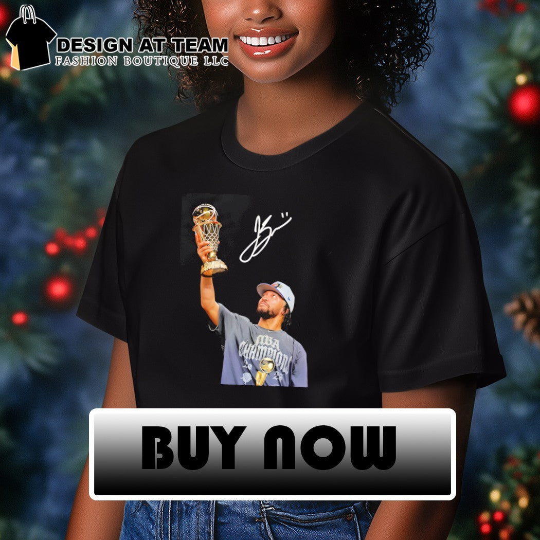 Jalen Brunson Holding NBA Trophy The Champion signature shirt
