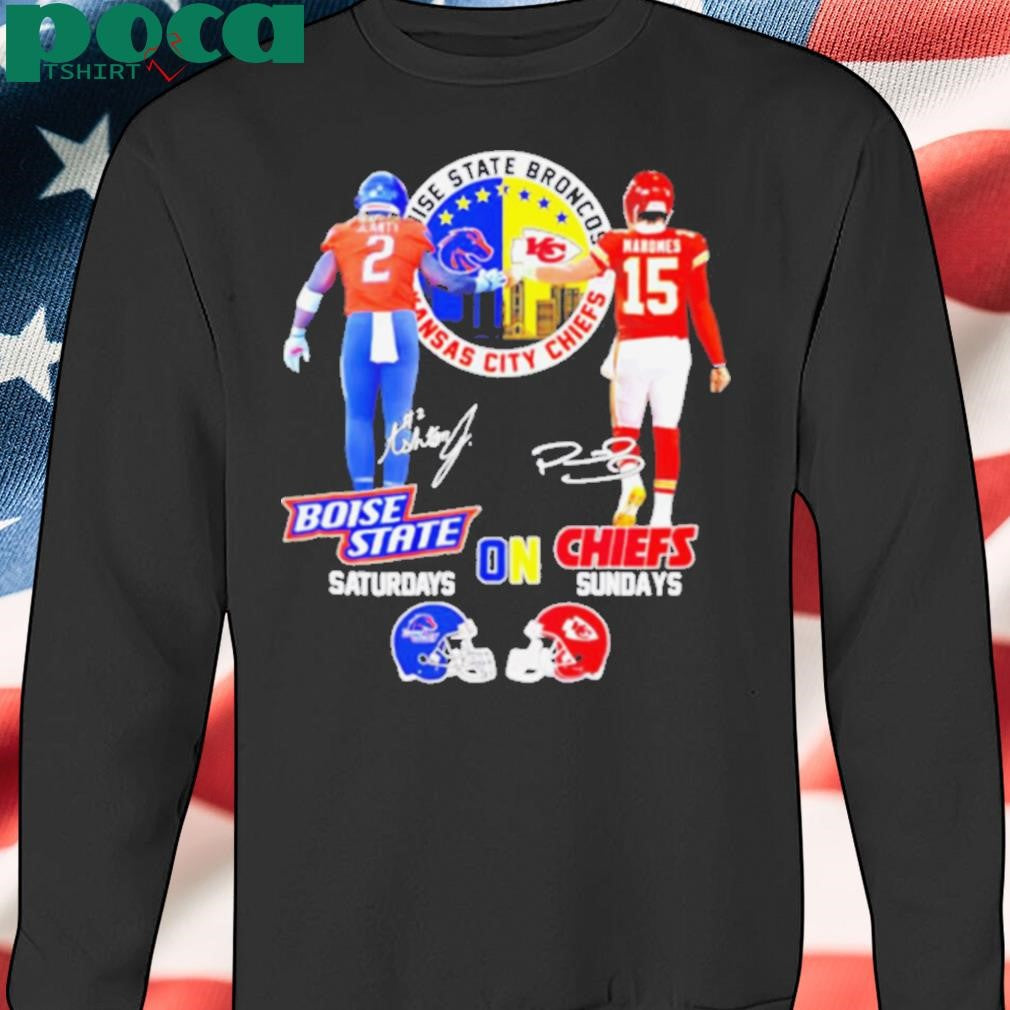 Jeanty Boise State Broncos on Saturday and Mahomes Kansas City Chiefs on sunday signature shirt