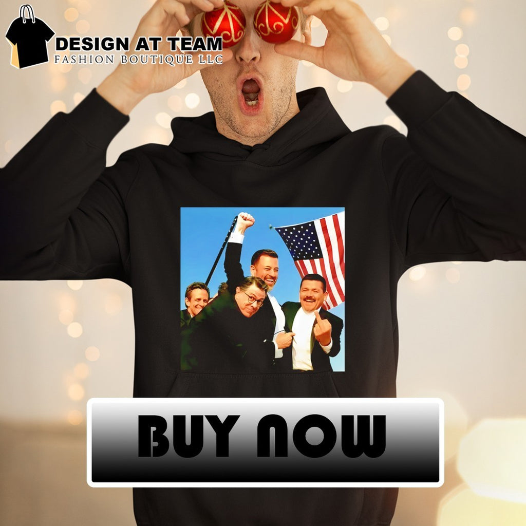 Jimmy Kimmel Jon Stewart Stephen Colbert middle finger fight fight fight American flag shirt
