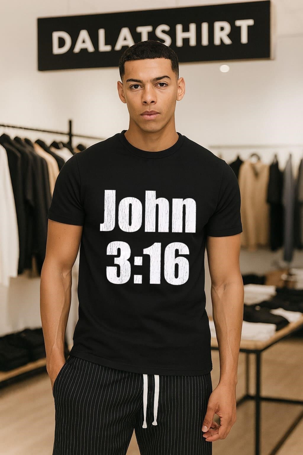 John 3 16 Bible Verse Distressed White Text Graphic shirt