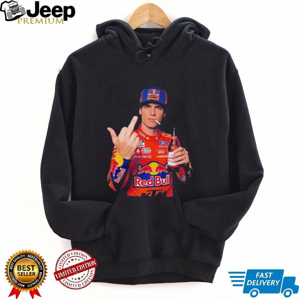 Jorge Prado holding beer middle finger shirt