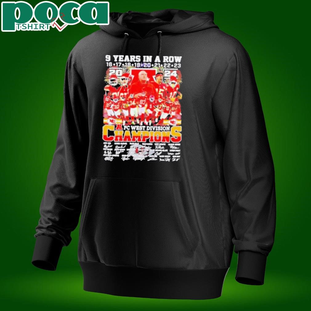 Kansas City Chiefs 9 years in a row AFC West Division Champions 2024 signatures shirt