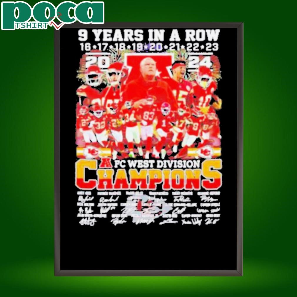 Kansas City Chiefs 9 years in a row AFC West Division Champions 2024 signatures shirt
