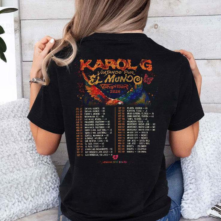 Karol G Viajando Por El Mundo Tropitour 2026 Schedule Dates T Shirt
