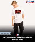 Kelce’s face in that loss KC 6-37 PHI score football shirt