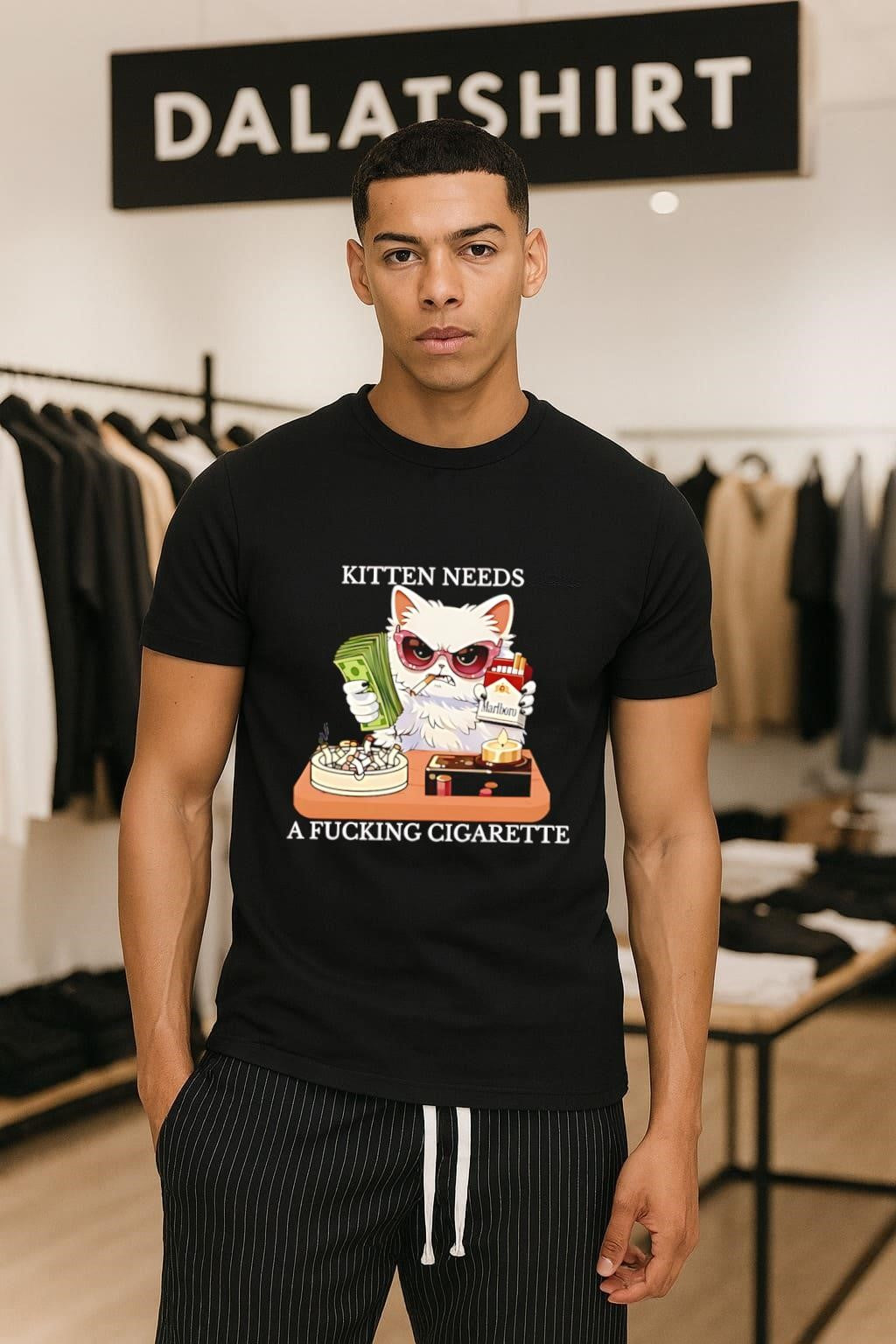Kitten Needs A Fucking Cigarette Funny Cat Smoking Money Glasses shirt