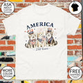Kittens holding american flags patriotic fireworks America 250 Years cotton shirt
