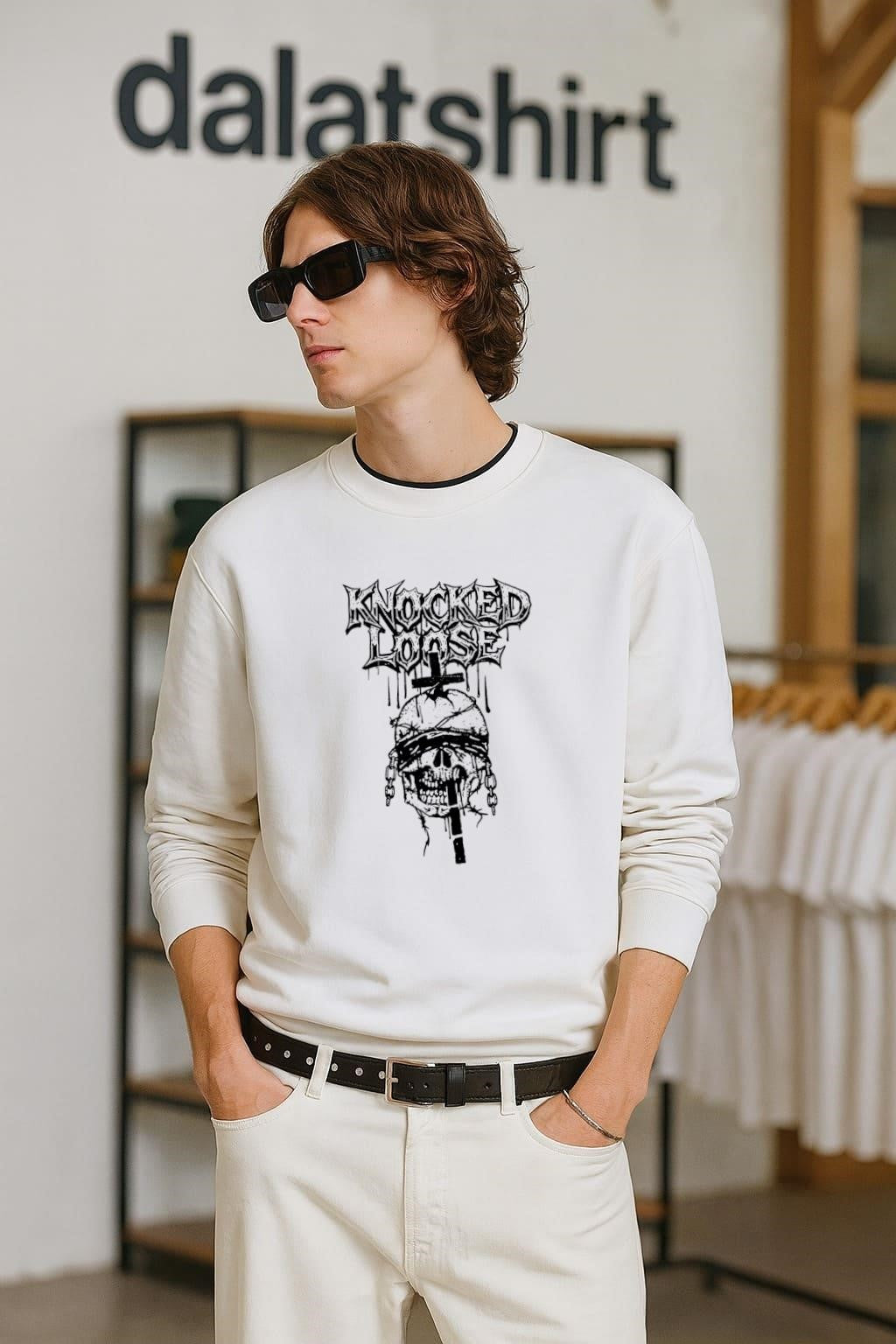 Knocked Loose Blindfolded Skull Barbed Wire Cross Chain Graphic shirt