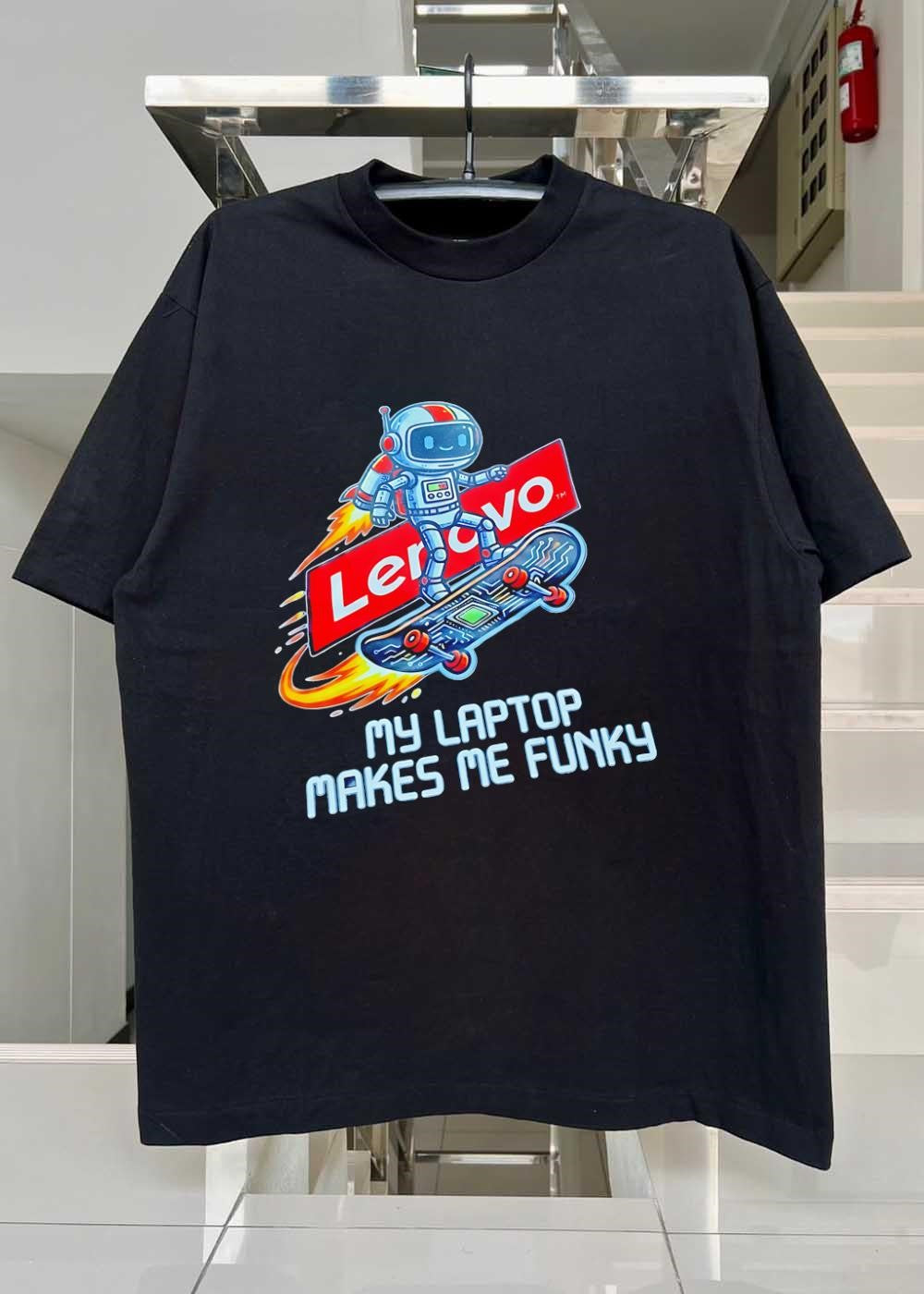 Lenovo Robot Skateboard Graphic My Laptop Makes Me Funky T-Shirt