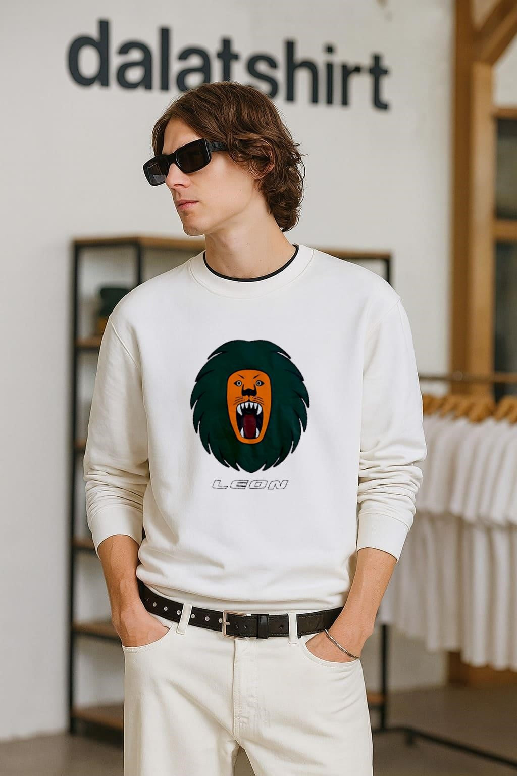 Leon orange lion head roaring green mane shirt