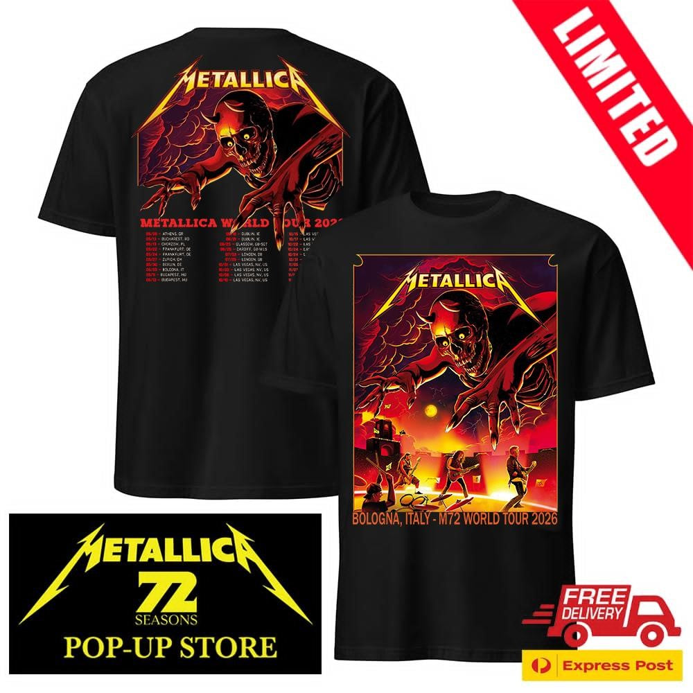 Maglietta Metallica Live Bologna Stadio Dall’Ara 2026 Official Merch Due Lati