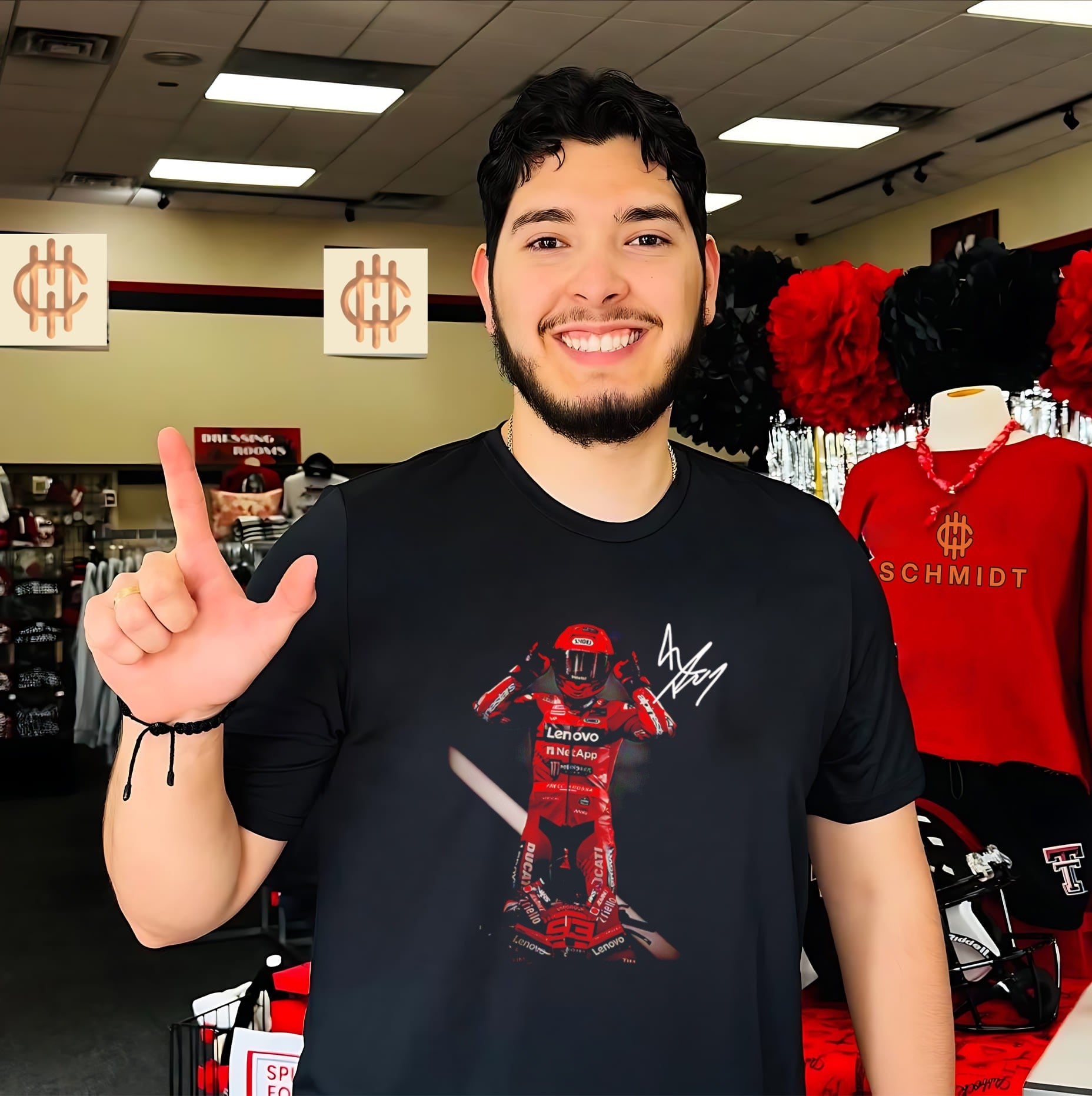 Marc Marquez posing signature shirt