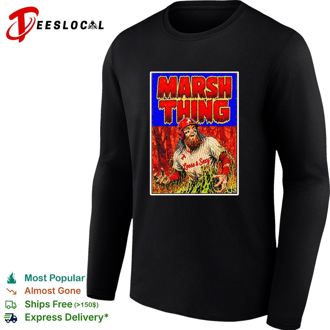 Marsh Thing holding fish Philadelphia Phillies shirt