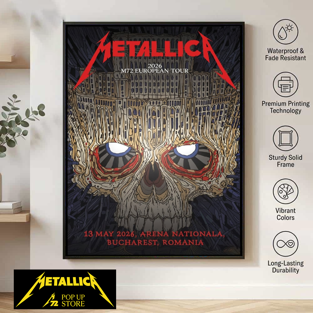 Metallica Bucharest Romania May 13 2026 At Arena Nationala 2026 M72 European Tour Poster Palace of the Parliament Skull
