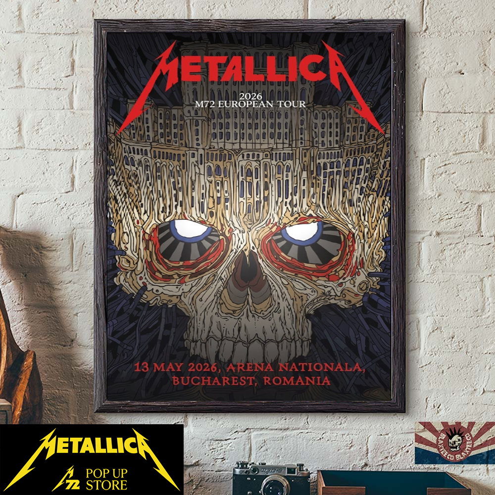 Metallica Bucharest Romania May 13 2026 At Arena Nationala 2026 M72 European Tour Poster Palace of the Parliament Skull