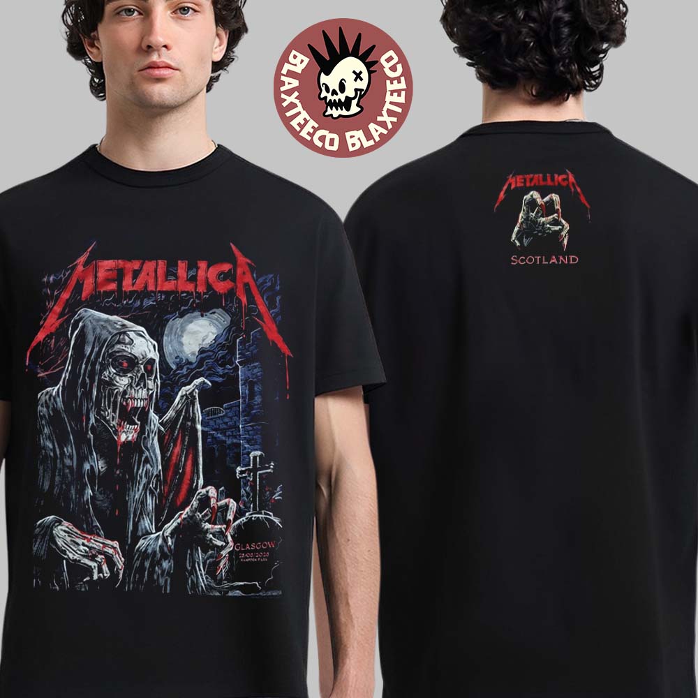 Metallica M72 Glasgow Scotland 2026 Pop Up Shop Exclusive Tee At Hampden Park On 25 June 2026 The Winged Skeleton Two Sided T-Shirt