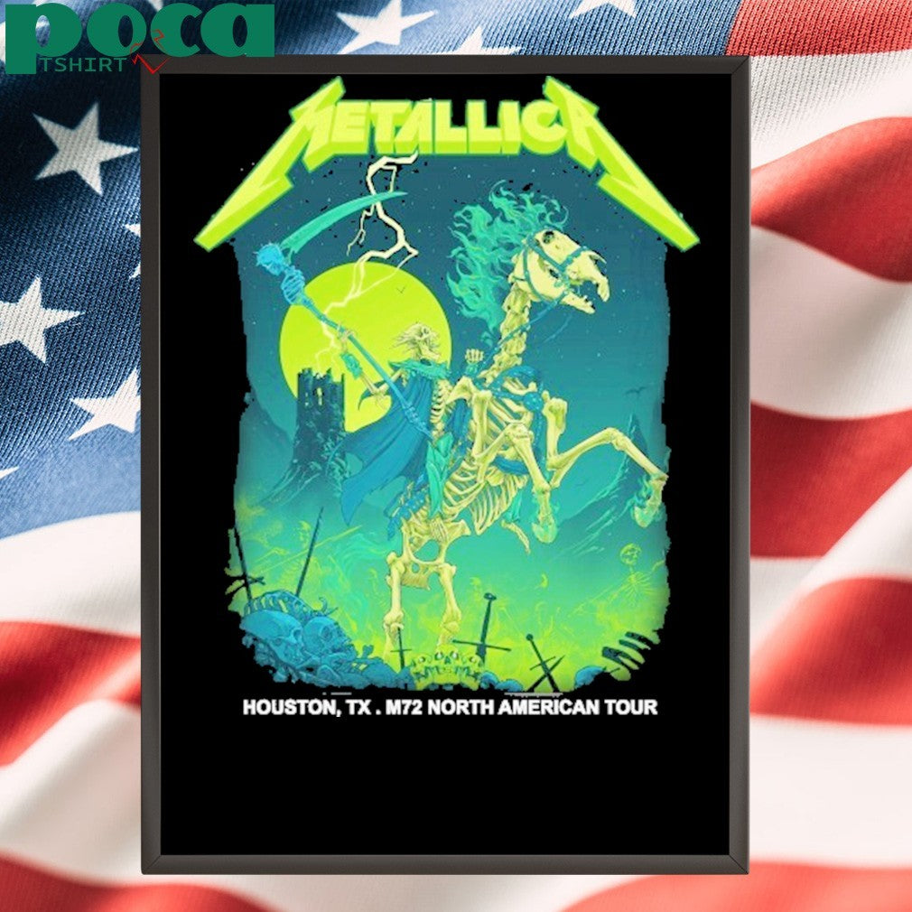 Metallica M72 Houston North American Tour June 14 2025 At NRG Stadium TX Skeleton Reaper Poster Artwork By Vance Kelly Merch shirt