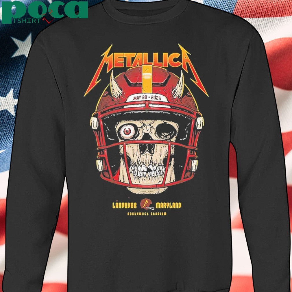 Metallica M72 Landover Maryland Exclusive Pop-Up Poster For Washington DC At Northwest Stadium On May 28 2025 Skull Helmet Washed T-Shirt