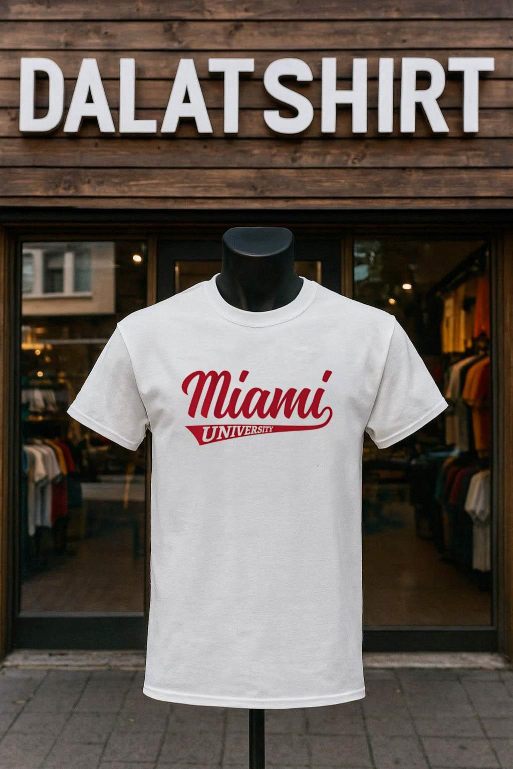 Miami University Red Script Cursive Logo shirt