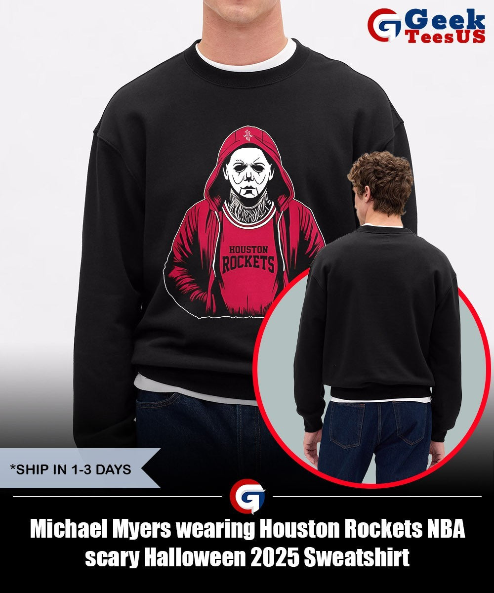 Michael Myers wearing Houston Rockets NBA scary Halloween 2025 shirt