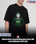 Michael Myers wearing Milwaukee Bucks NBA scary Halloween 2025 shirt