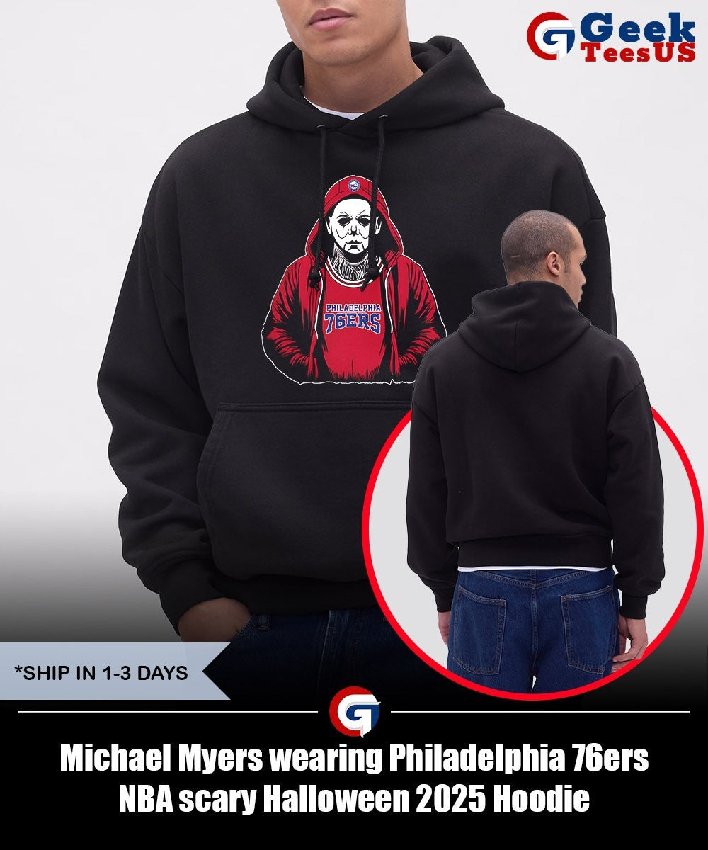 Michael Myers wearing Philadelphia 76ers NBA scary Halloween 2025 shirt
