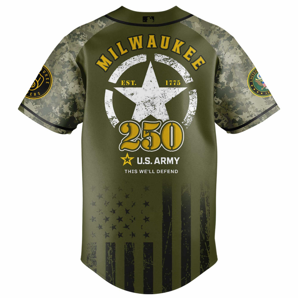 Milwaukee Brewers MLB 250th anniversary US Army Jersey