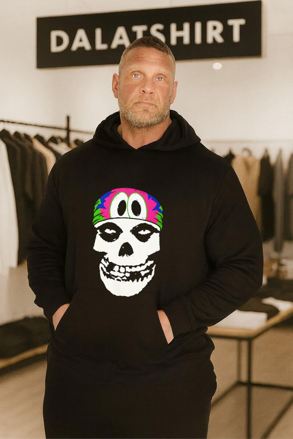 Misfits Skull Logo with Colorful Tropical Pattern shirt