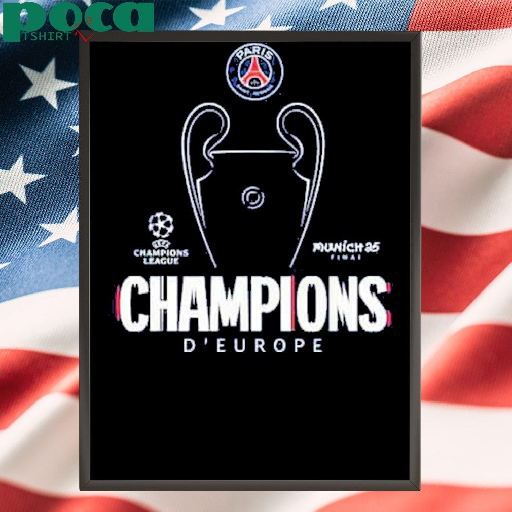 Munich 25 Final PSG UCL Champions 2025 Trophy Outline Graphic T-Shirt