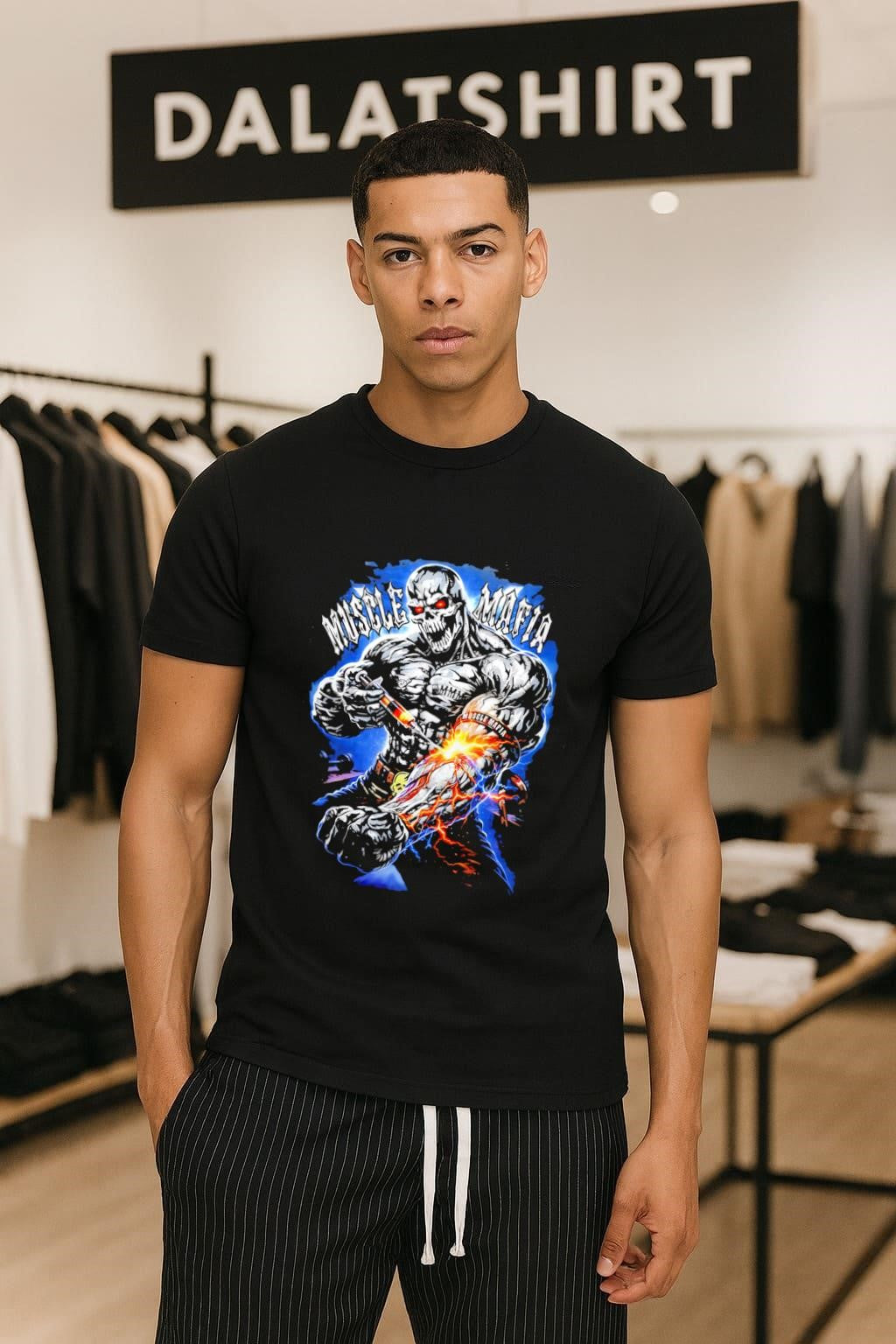 Muscle Mafia Muscular Skeleton Injecting Syringe Lightning shirt