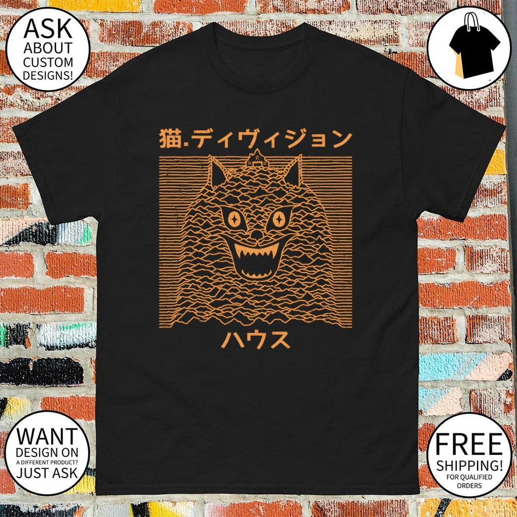Neko Division Cat Division the 1977 horror film House Joy Division’s Unknown Pleasures shirt