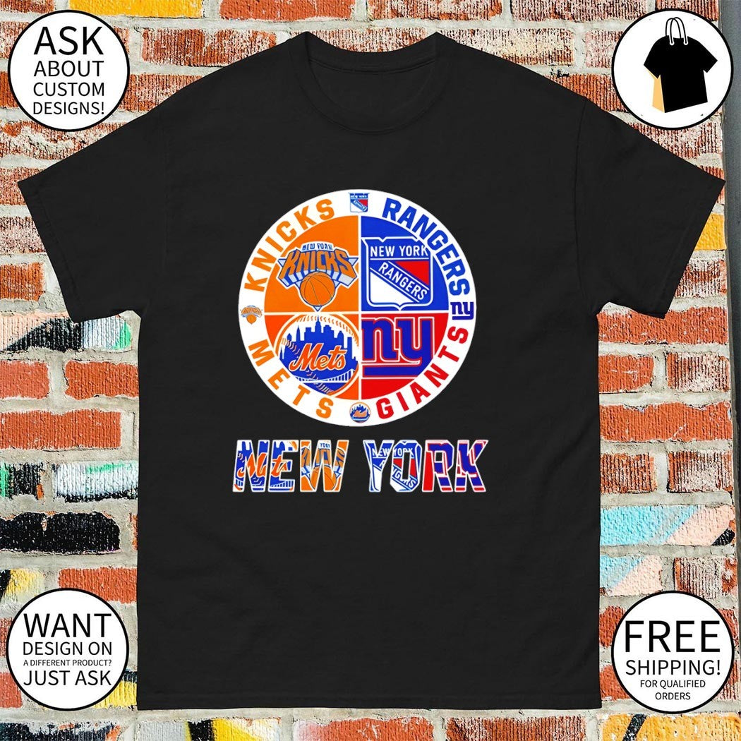 New York Mets Knicks Rangers Giants 4 Teams Sports Circle Logo sports shirt