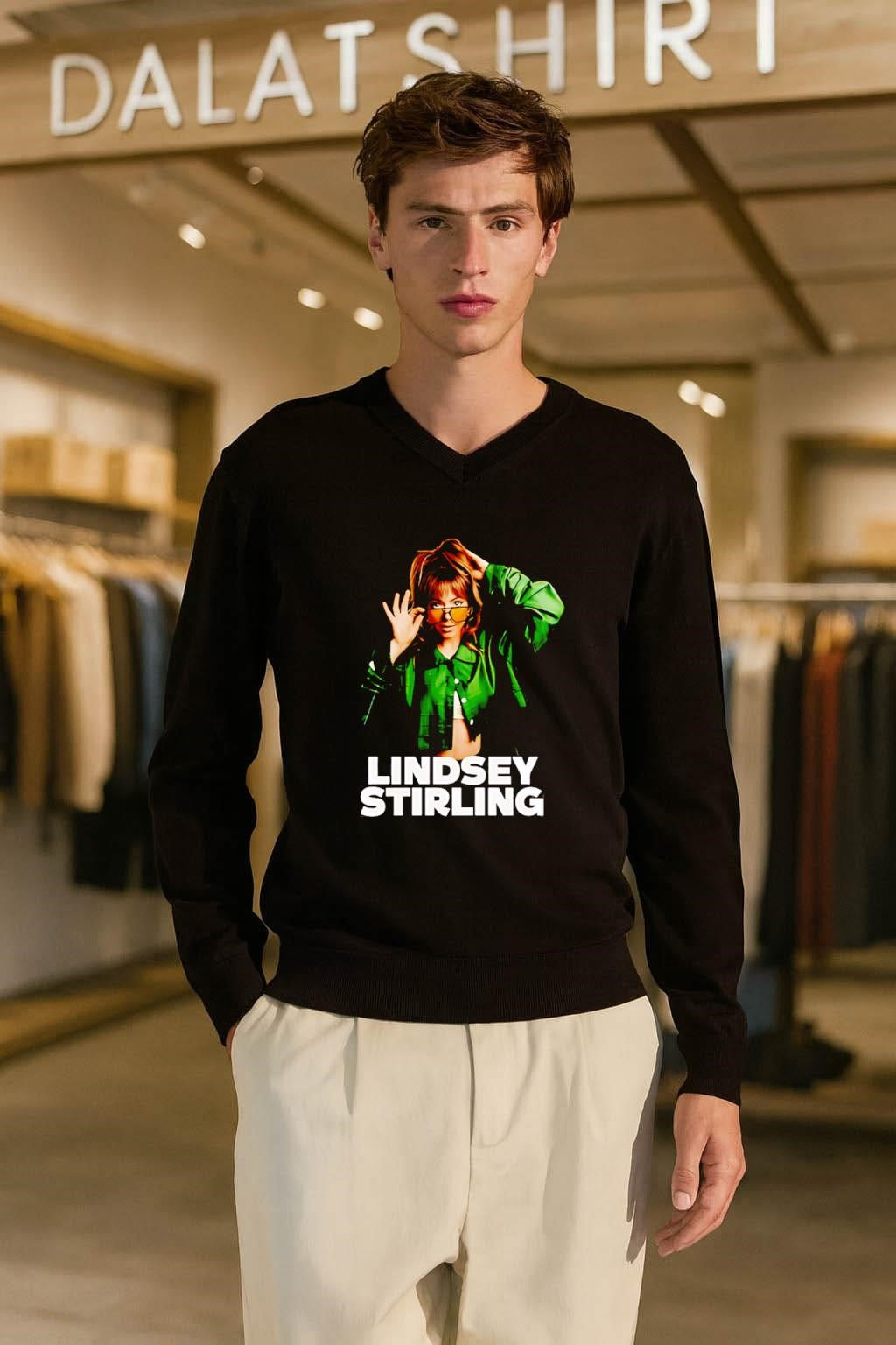 Lindsey Stirling Green Jacket Sunglasses Portrait Music Artist Fan Graphic shirt