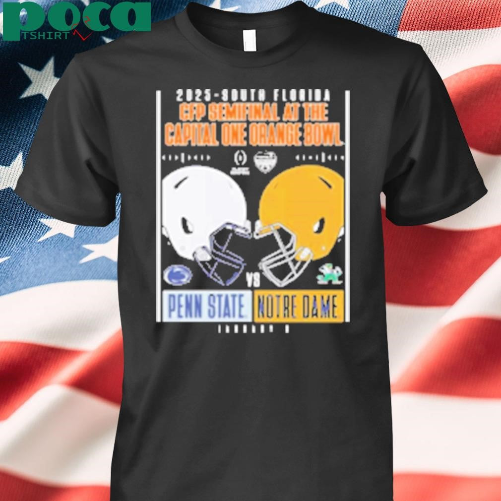 Notre Dame Fighting Irish Vs Penn State Nittany Lions 2025 South Florida CFP Semifinal At The Orange Bowl Head To Head Helmet T-Shirt