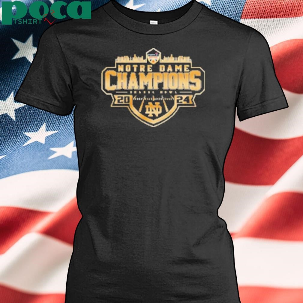 Notre Dame Football NCAA Orange Bowl Champions 2025 Skyline Golden T-Shirt