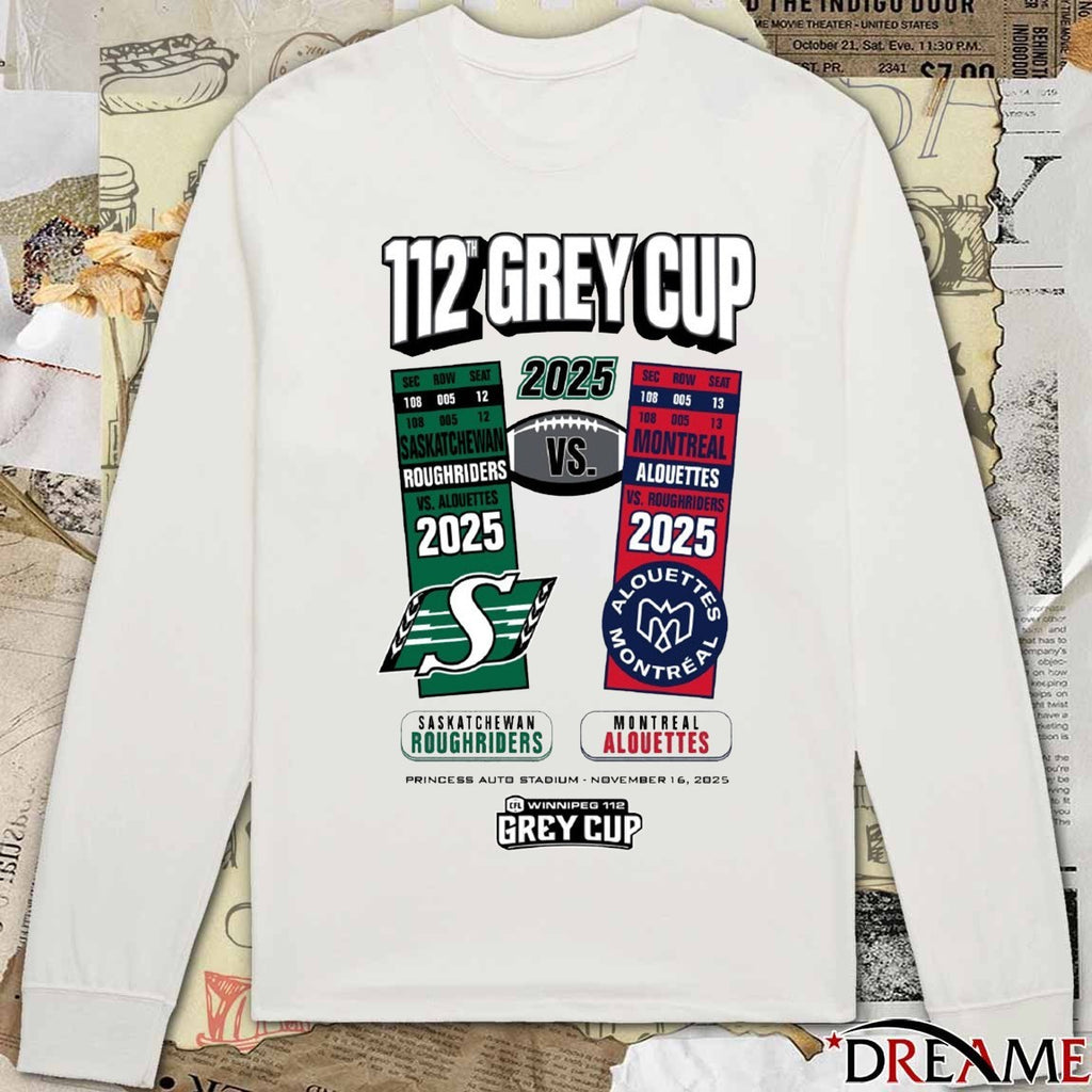112th Grey Cup Head To Head Saskatchewan Roughriders Vs Montreal Alouettes Princess Auto Stadium November 16, 2025 t-shirt